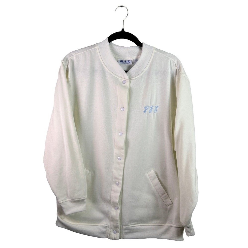 90s Vintage Blair Snap Sweatshirt Jacket Women's Large Preppy Monogram